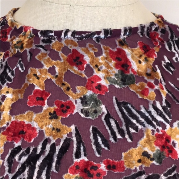 Topshop Semi Sheer Velvet Floral Bell Sleeve Top - Picture 2 of 8